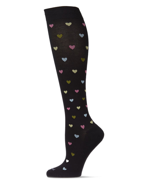 Women's Multicolor Hearts Bamboo Blend 8-15MMHG Graduated Compression Socks; Size 9-11