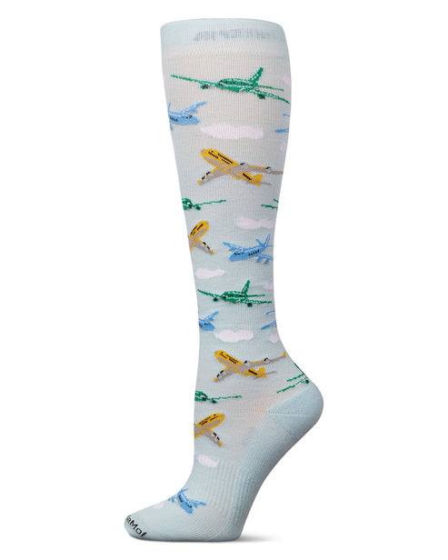 Women's Airplanes 8-15 mmHg Graduated Bamboo Compression Socks; Size 9-11