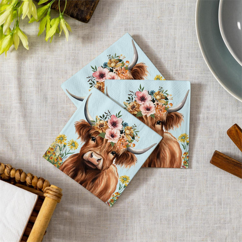 Floral Highland Cow Napkin Paper Cocktail Napkin