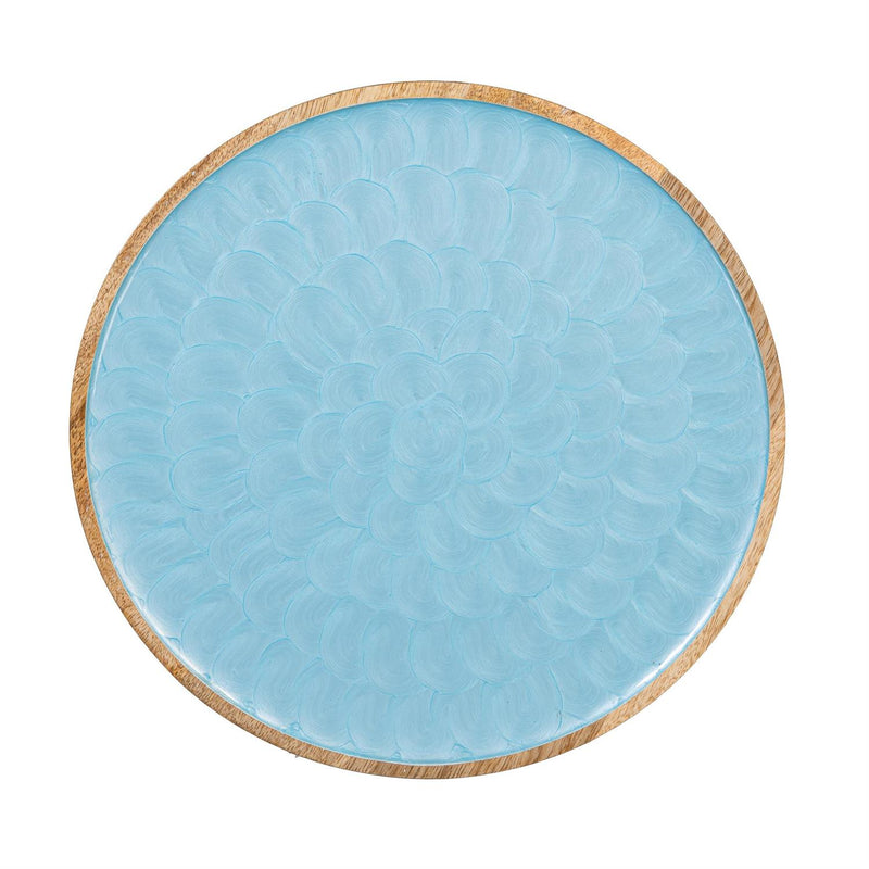 Blue Coastal Platter Wood with Scalloped Enamel Round, 11.8"