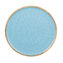 Blue Coastal Platter Wood with Scalloped Enamel Round, 11.8"