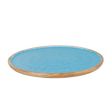 Blue Coastal Platter Wood with Scalloped Enamel Round, 11.8"