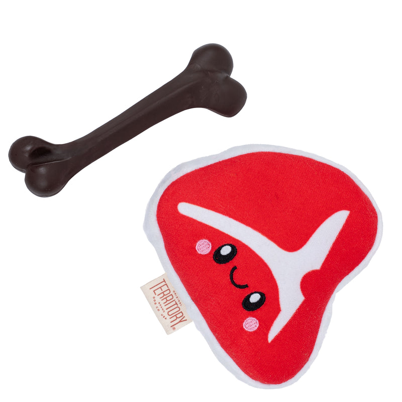 2-in-1 Meat on Bone Steak Toy 8" Plush / 6" Bone