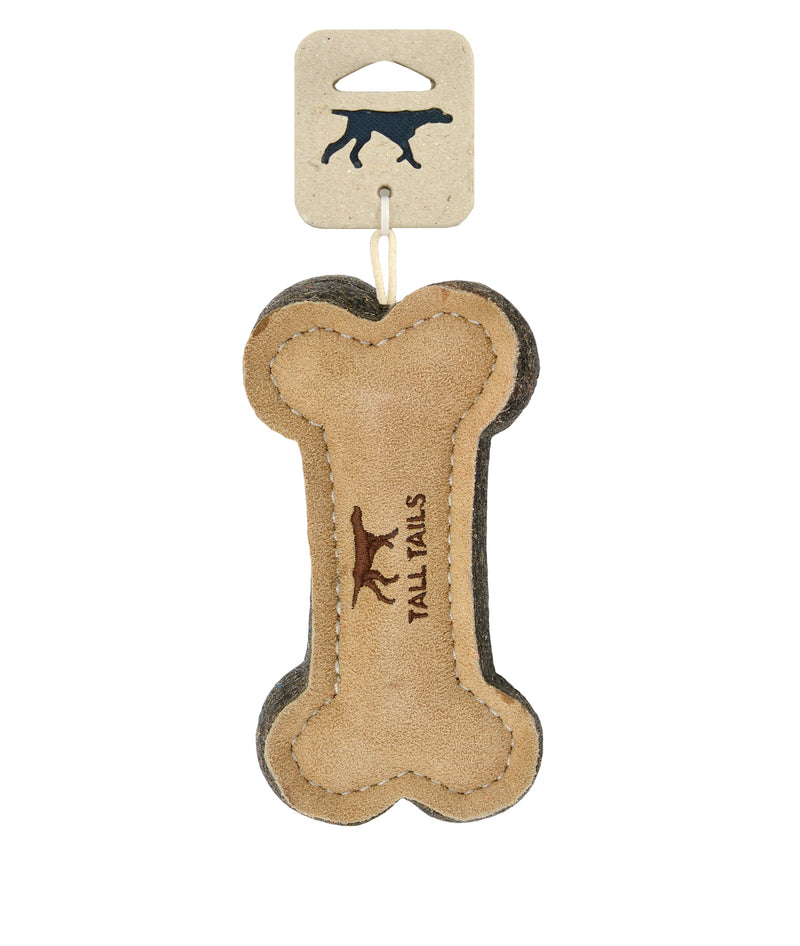Natural Leather & Wool Bone Toy - 6"