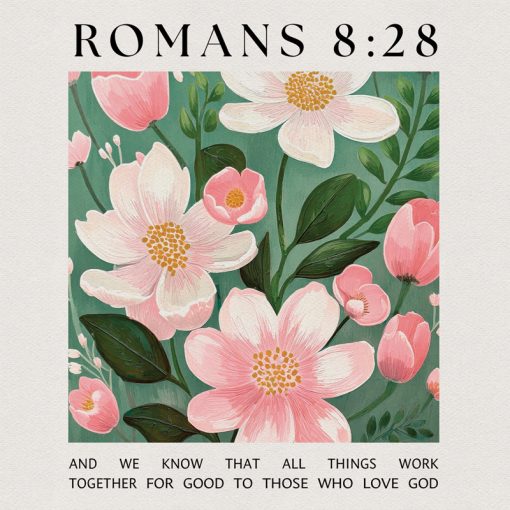 Romans 8:28 Floral Square House Coaster
