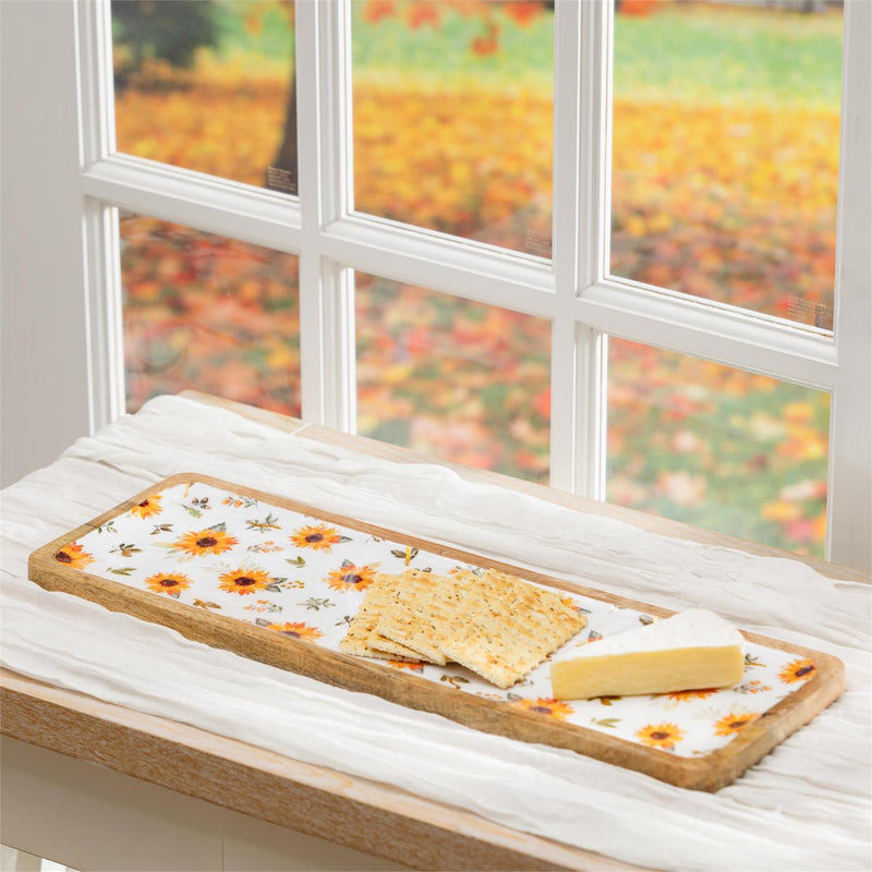 VivaStyle Sunflower Fields Rectangular wood Serving Tray 18”