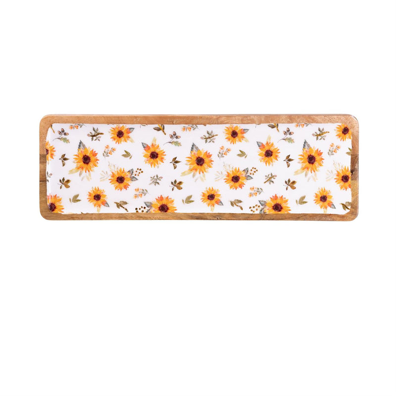 VivaStyle Sunflower Fields Rectangular wood Serving Tray 18”