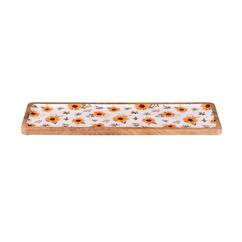 VivaStyle Sunflower Fields Rectangular wood Serving Tray 18”