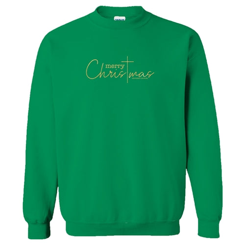 Glitter Christmas Cross Sweatshirt - Irish Green