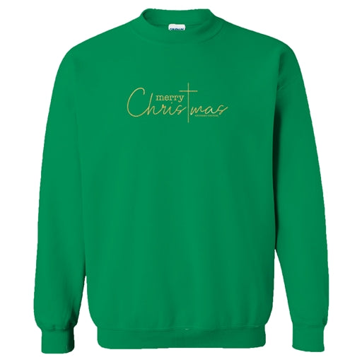 Glitter Christmas Cross Sweatshirt - Irish Green
