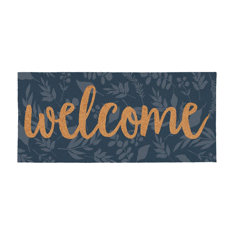 Grateful Gatherings Welcome Friends of Fall Flocked Coir Sassafras Switch Mat, "Welcome", 22"x10"