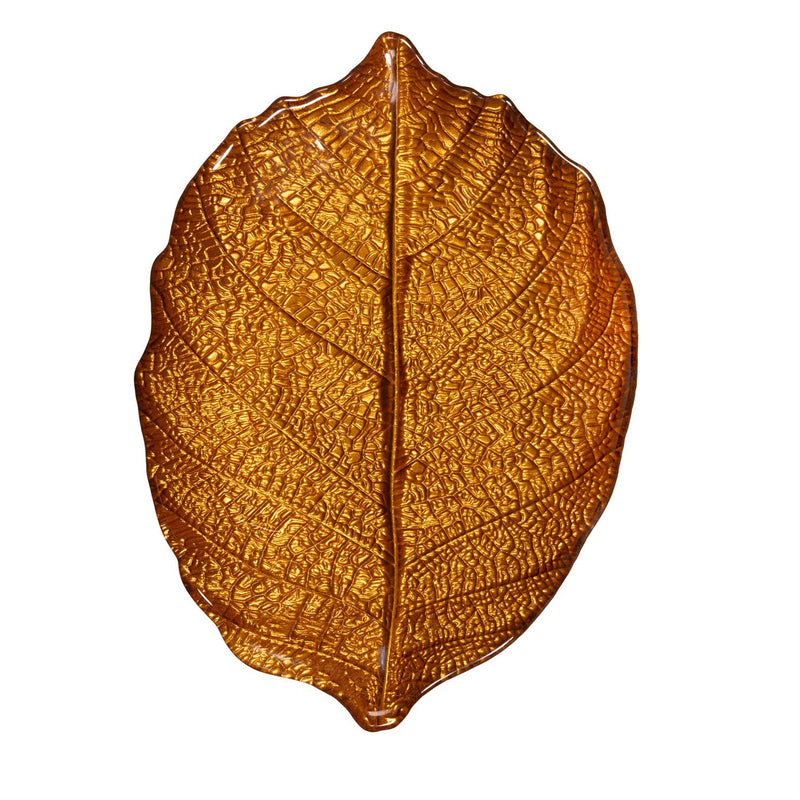 Harvest Blossom Serveware Glass Leaf Dish, Yellow, 10.5"L
