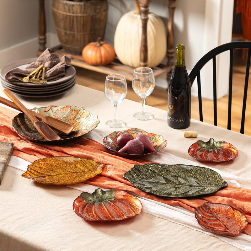 Harvest Blossom Serveware Glass Leaf Dish, Yellow, 10.5"L