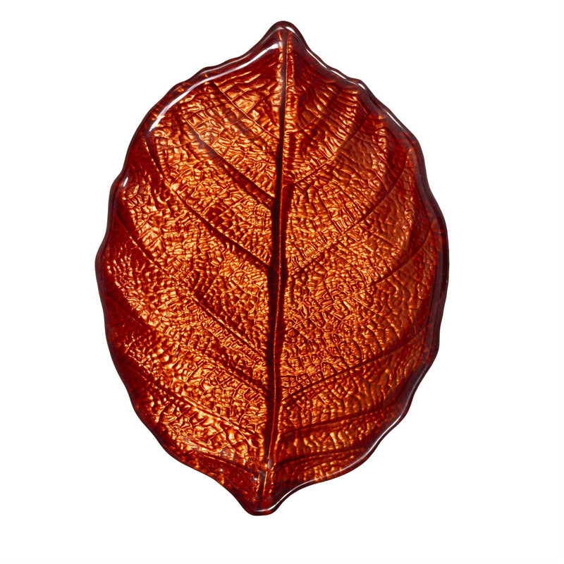 Harvest Blossom Serveware Glass Leaf Dish, Orange, 8"L