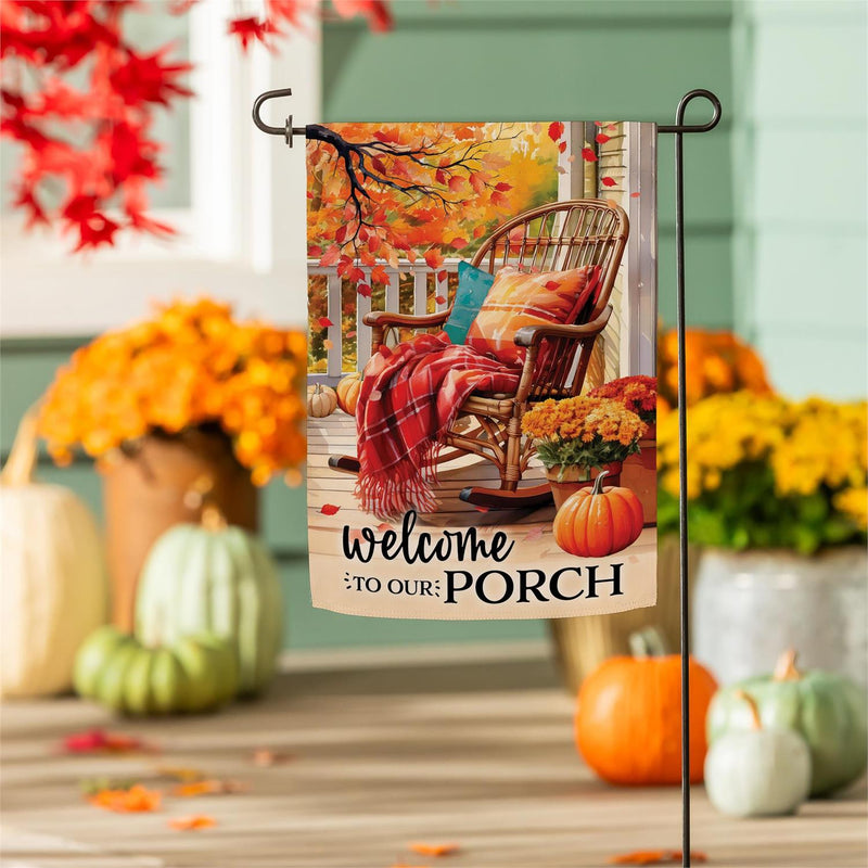 Welcome to Our Porch Suede Garden Flag