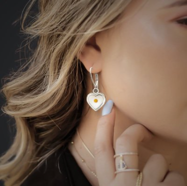 Heart Shaped Mustard Seed Lever Back Earrings