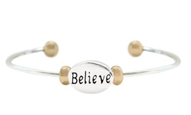 Believe Oval Bracelet, Two Toned