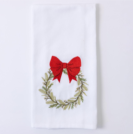 Tea Towel Red Bow Wreath