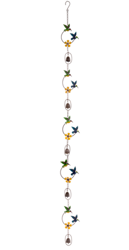 Colorful Hummingbird Rain Chain with Bells