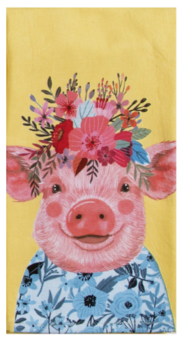 Floral Pig Terry Dishtowel