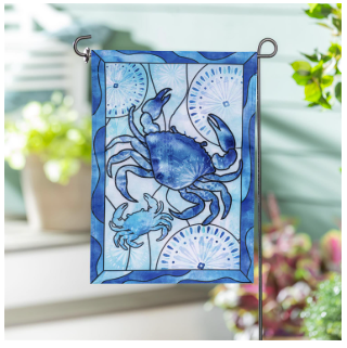 Blue Coastal Framed Crab Applique Garden Flag
