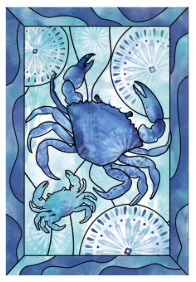 Blue Coastal Framed Crab Applique House Flag