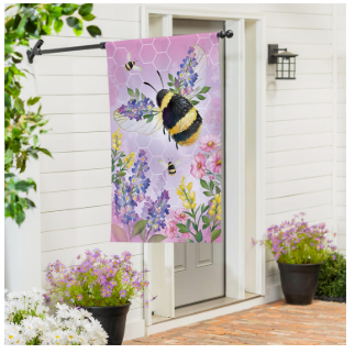 Pollinator Garden Pink Florals Bee Burlap House Flag