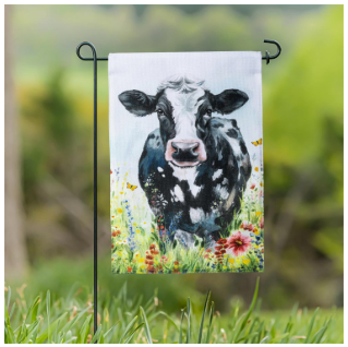 Floral Cow Burlap Garden Flag