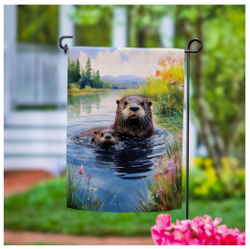 Otter Family Suede Garden Flag