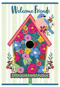 Ric Rac Bird House with Bird & Flowers Applique House Flag