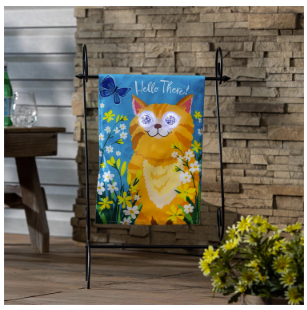 Winky Blinky Hello There Cat Applique Lighted Garden Flag