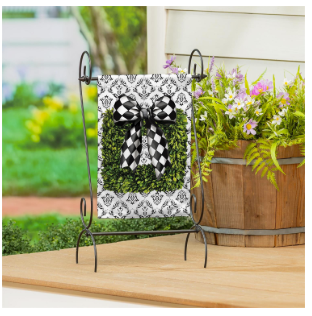 Black & White Bow Topiary Burlap Garden Flag