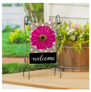 Pink Gerbera Dots Burlap Garden Flag