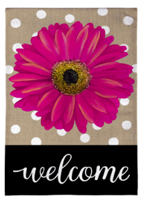 Pink Gerbera Dots Burlap House Flag