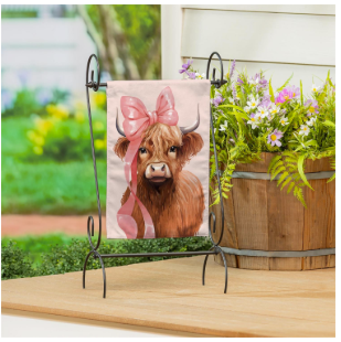 Blossom The Bowtiful Highland Cow Burlap Garden Flag