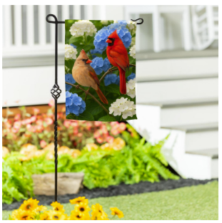 Cardinal Couple Among Hydrangeas Suede Garden Flag