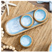 Blue Coastal Serveware Wood with Bowls