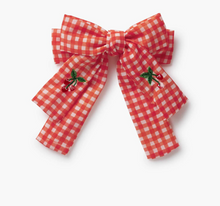 Gingham Cherries Embroidered Bow Clip