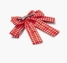 Gingham Cherries Embroidered Bow Clip