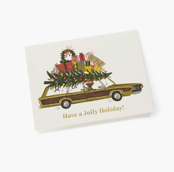 Jolly Holiday Wagon Holiday Card