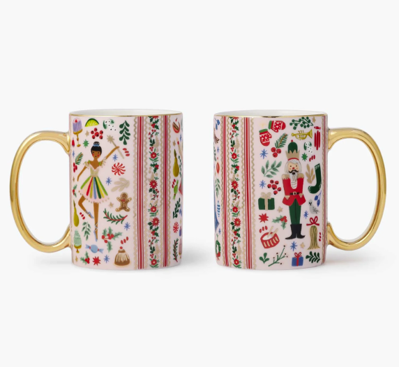 Holly Jolly Nutcracker Holiday Porcelain Mug Set