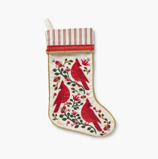 Cardinals Embroidered Stocking