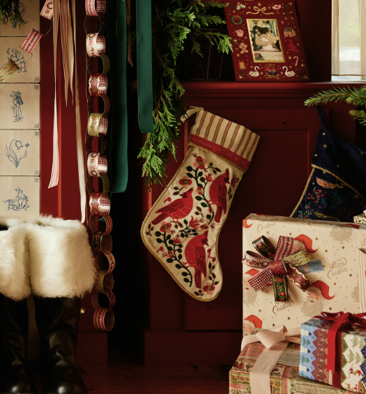 Cardinals Embroidered Stocking
