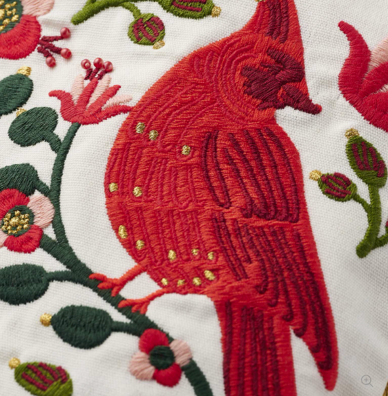 Cardinals Embroidered Stocking
