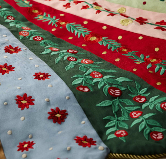 Holly Jolly Embroidered Tree Skirt