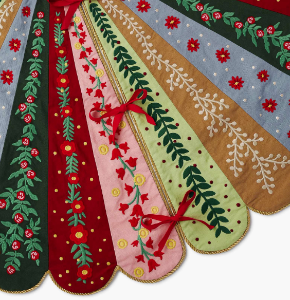 Holly Jolly Embroidered Tree Skirt