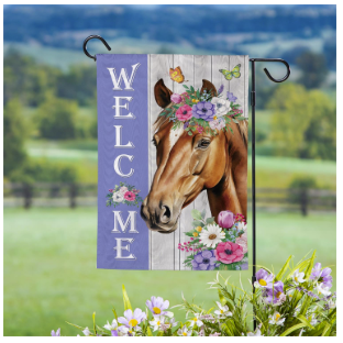 Floral Horse Welcome Moire Garden Flag