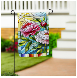 Floral Stained Glass Suede Garden Flag