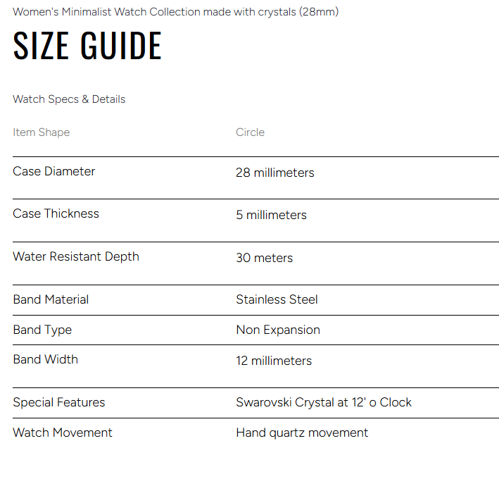 Women's Minimalist Watch Collection made with Crystals (28mm)