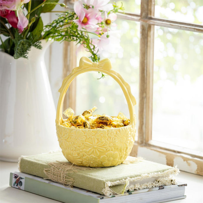 Bunny Blooms Table Decor Ceramic Decorative Bowl Basket with Bow